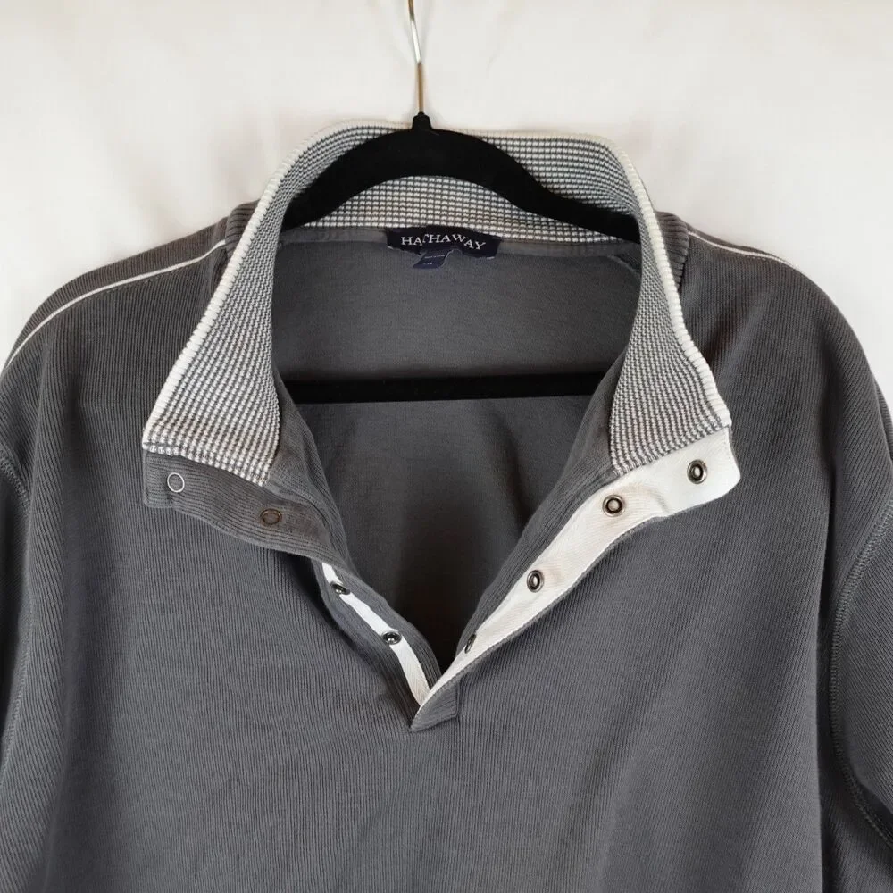 Hathaway Pullover Ribbed Knit Sweater Men's XXL Gray 1/4 Button Up Fall Golf - Picture 8 of 13